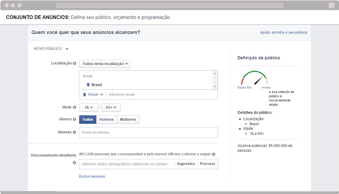 Conjunto de anúncios Facebook